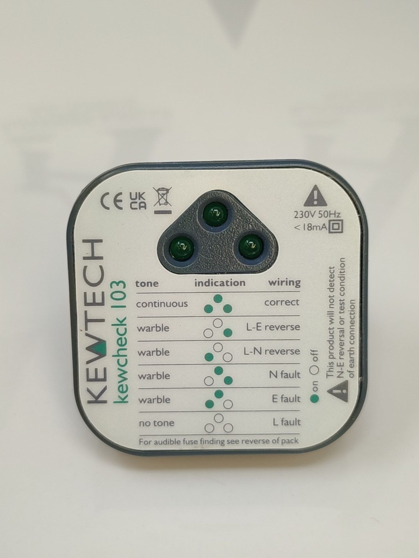 Kewtech KEWCHECK103 Mains Wiring Socket Tester - Image 3 of 3