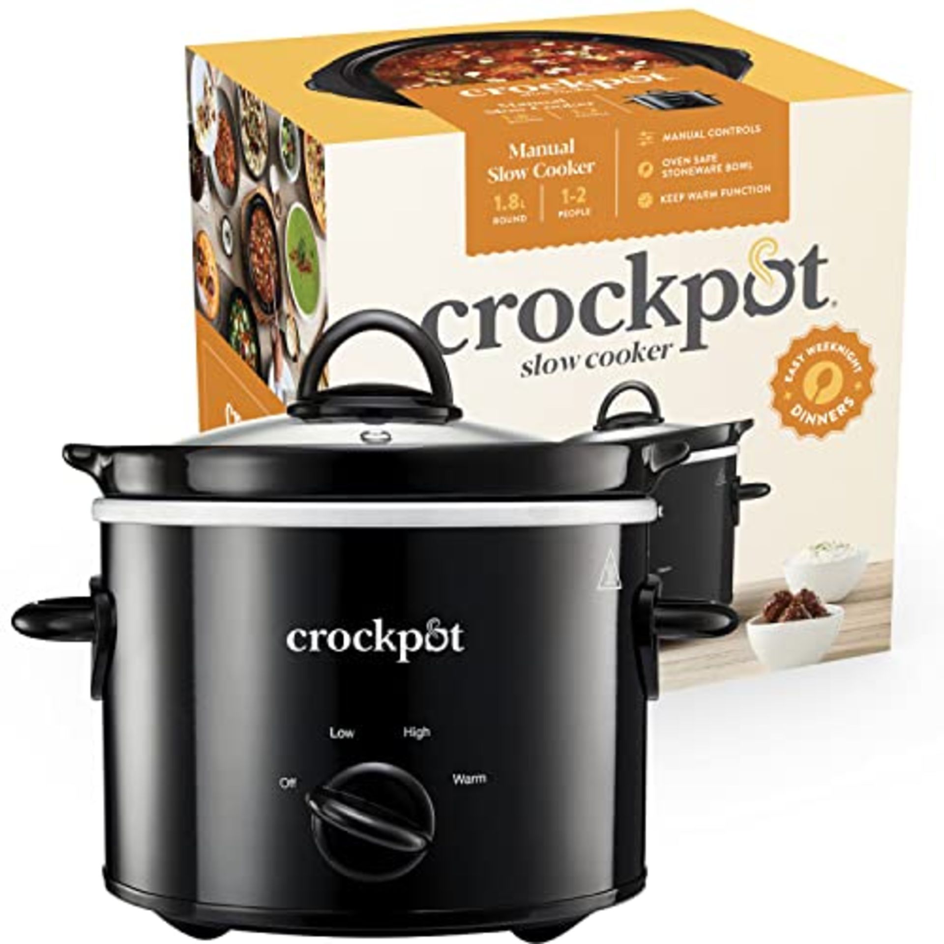 Crockpot Slow Cooker | Removable Easy-Clean Ceramic Bowl | 1.8 L Small Slow Cooker (Se