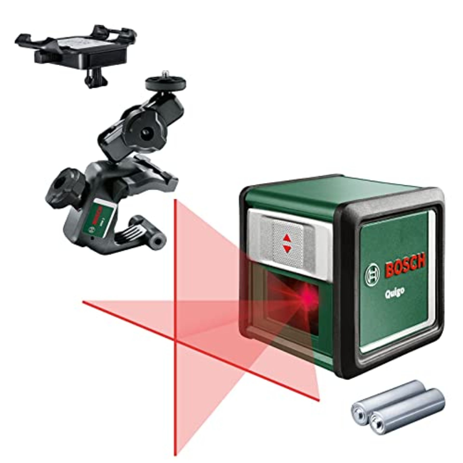 RRP £60.00 Bosch cross line laser Quigo with universal clamp MM 2 (easy and precise alignment wit