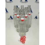 Otis Glass Bottles w/Stoppers - Set of 6 w/Plastic Swing Top for Home Brewing, Water &