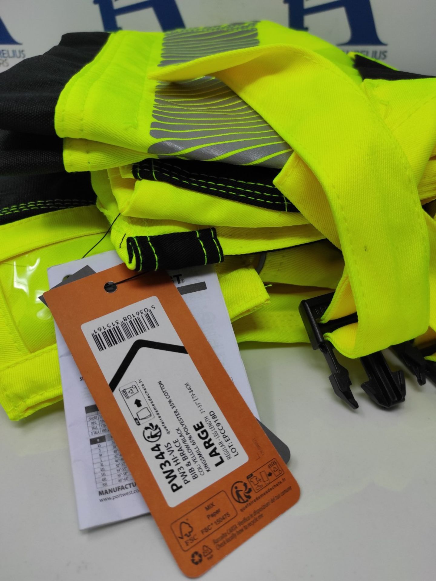 RRP £54.00 Portwest PW3 Hi-Vis Bib and Brace, Size: L, Colour: Yellow/Black, PW344YBRL - Image 3 of 3