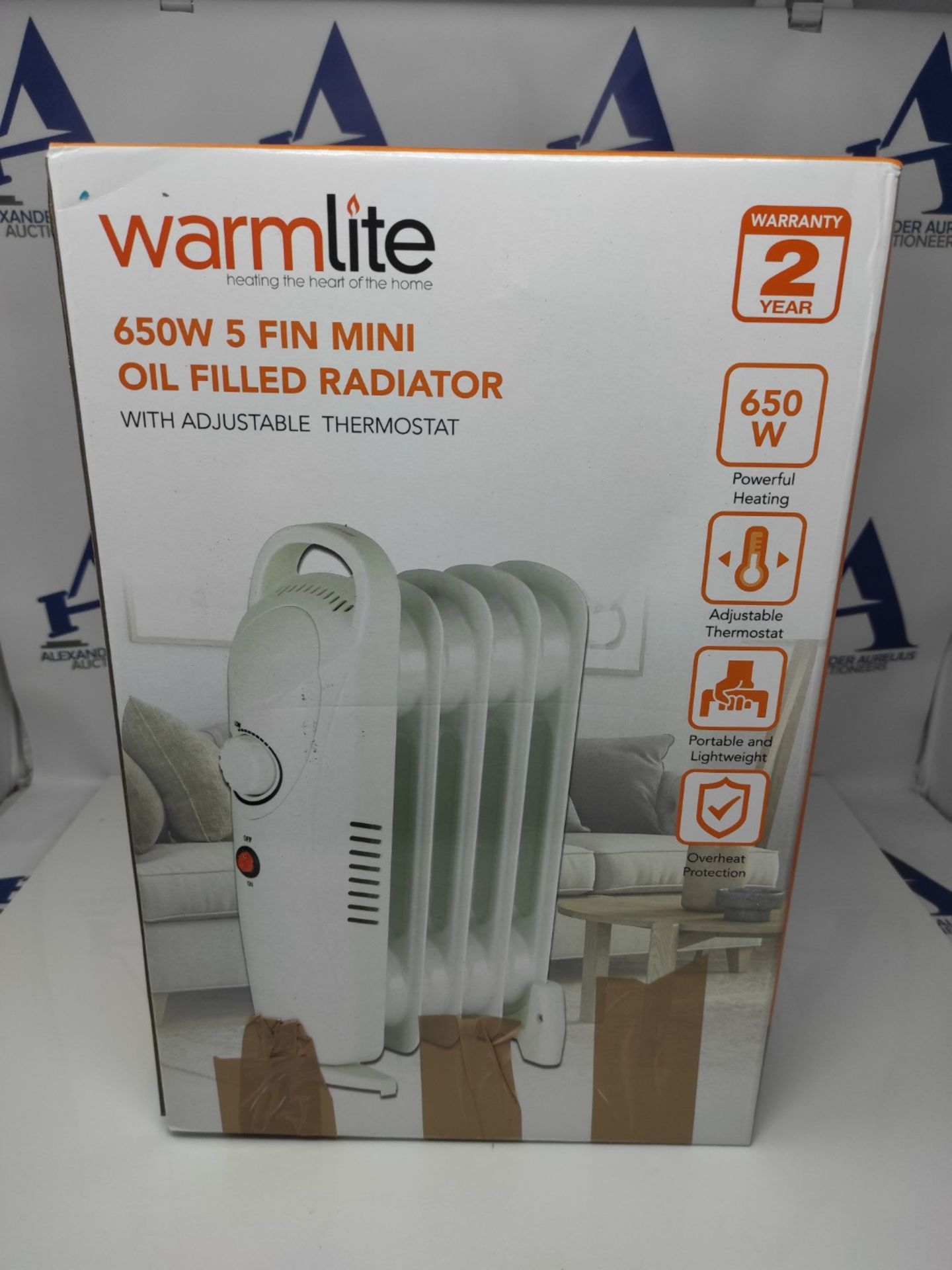 Warmlite WL43002YW 650 Watts 5 Fin Oil Filled Radiator with Adjustable Thermostat and - Image 2 of 3