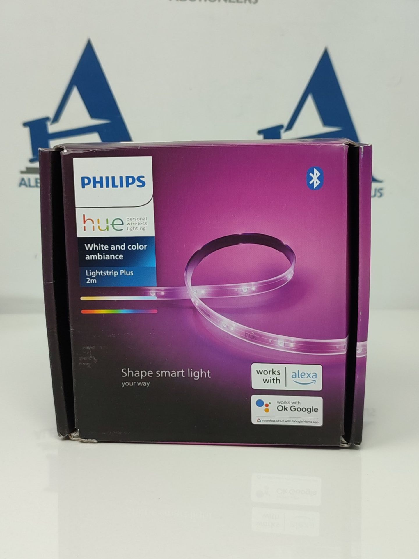 RRP £76.00 Philips Hue Lightstrip Plus v4 [2 m] White and Colour Ambiance Smart LED Kit with Blue - Image 2 of 3