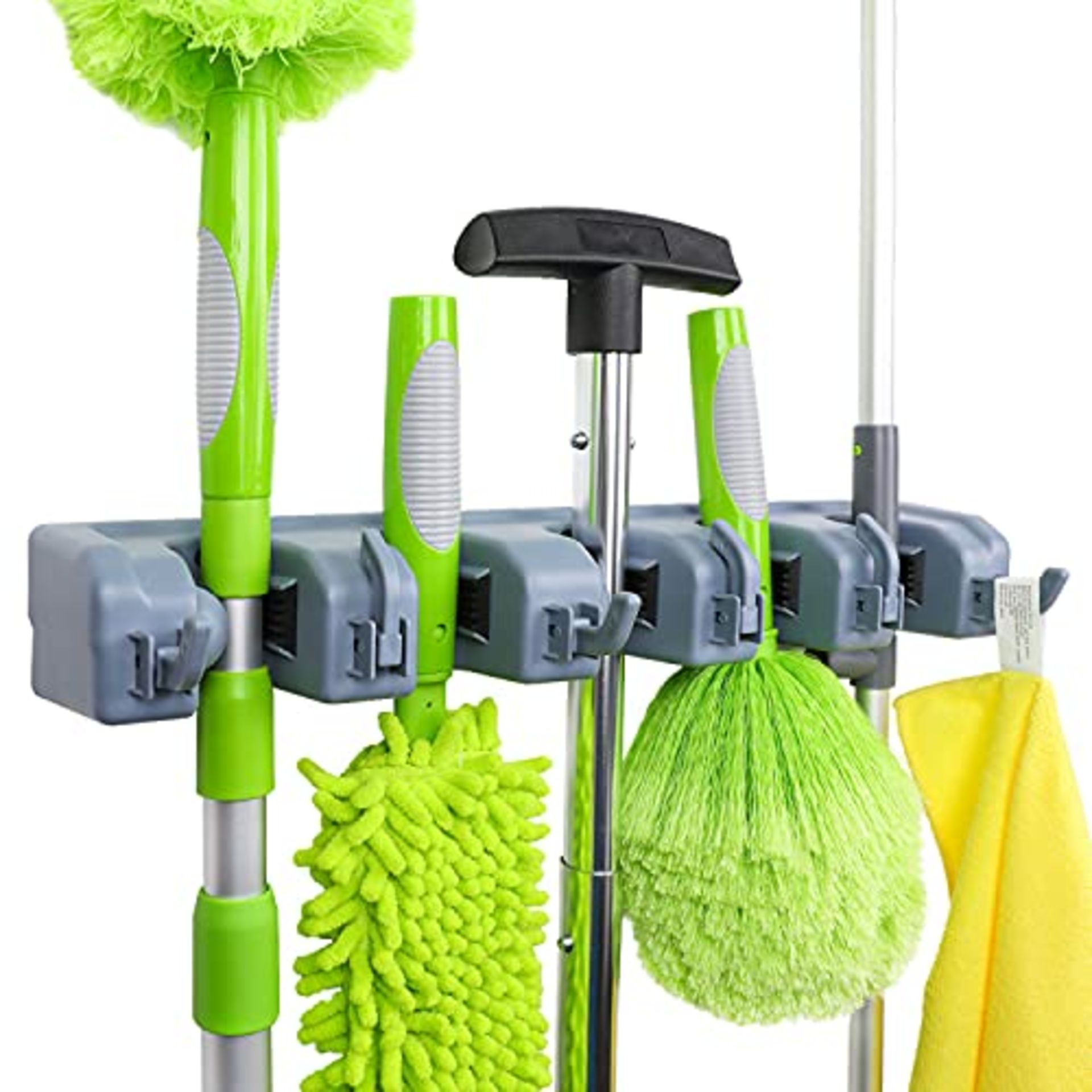 Amazon Basics - Wall Mount Broom Holder and Garden Tool Organizer, 6 Hook and 5 slot,