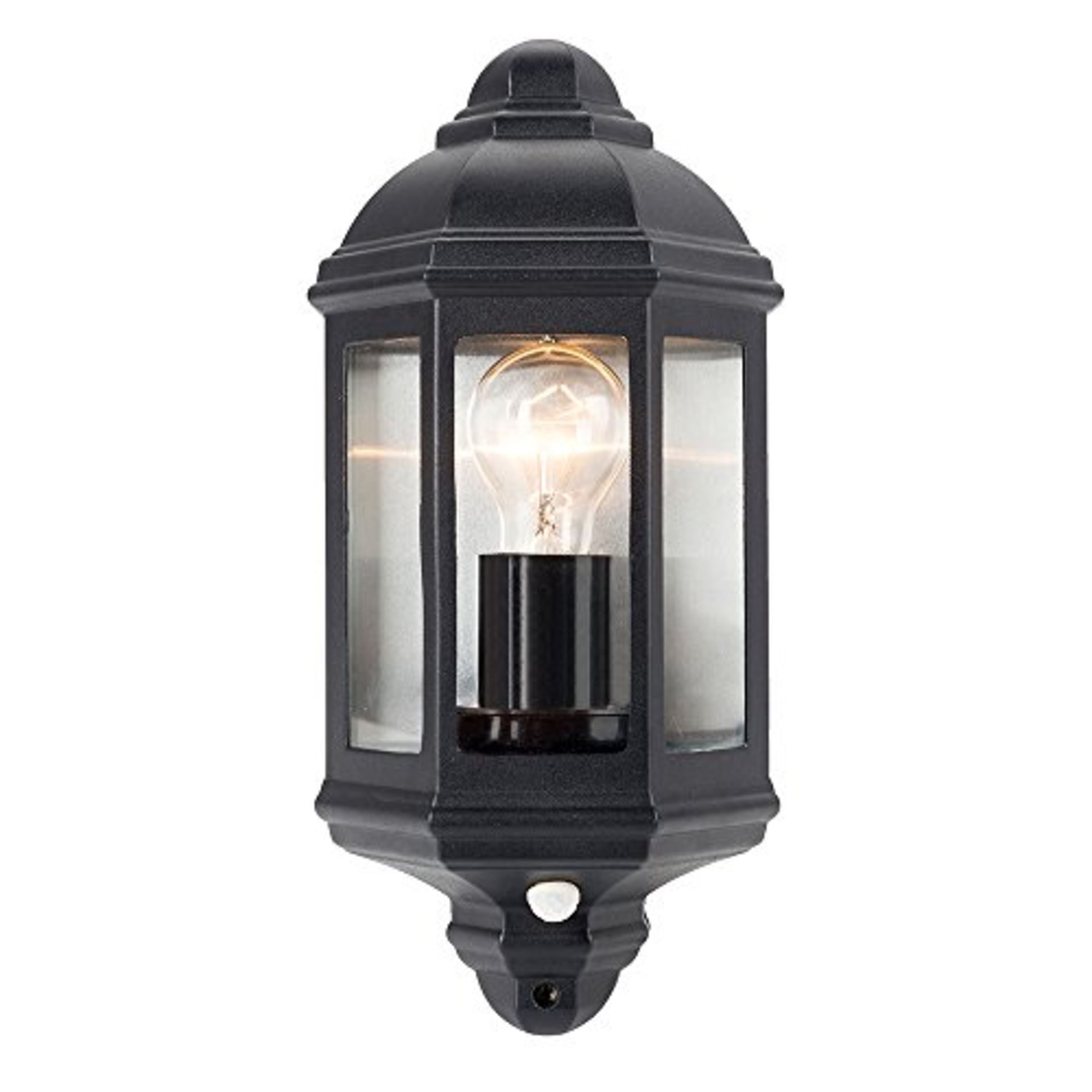 Luceco Three Panel Coach Lantern with PIR Sensor, Black,60 W