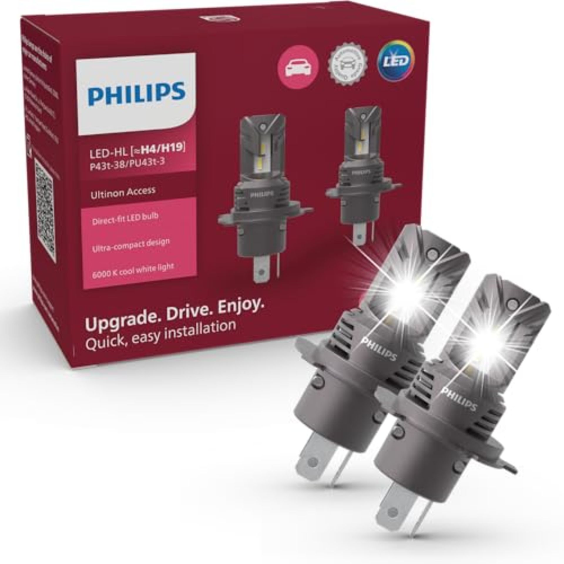 Philips Ultinon Access LED car headlight bulb (H4), ultra-compact direct-fit, 80%, 6.0
