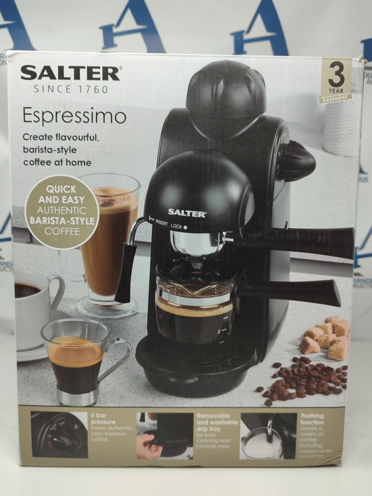 Salter EK3131 Espressimo Coffee Machine  4-Shot Espresso Maker, Milk Frothing Wand, - Bild 2 aus 3