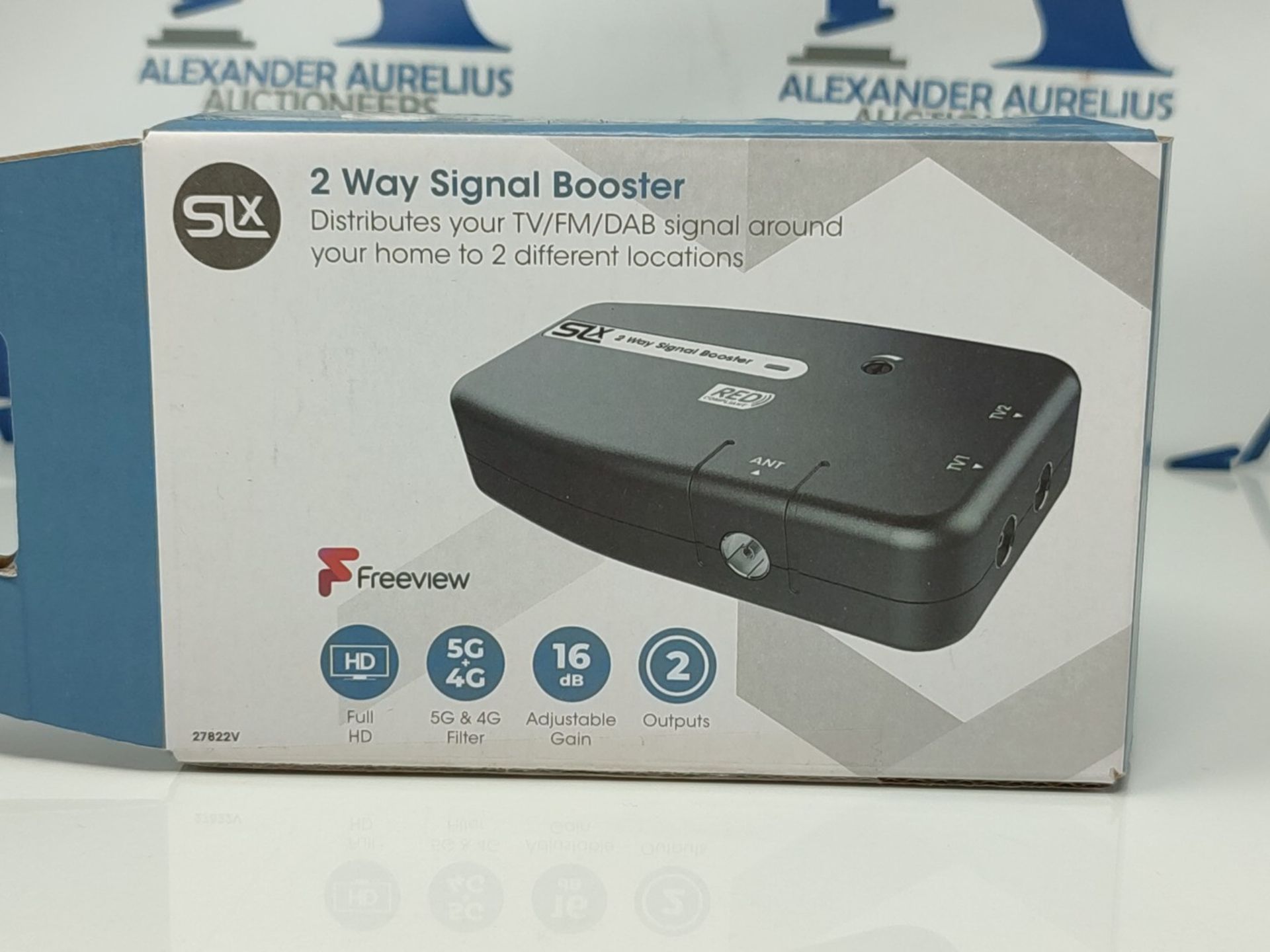 SLx TV Signal Booster Aerial Amplifier, 2 Way Signal Distribution Amplifier with Coax