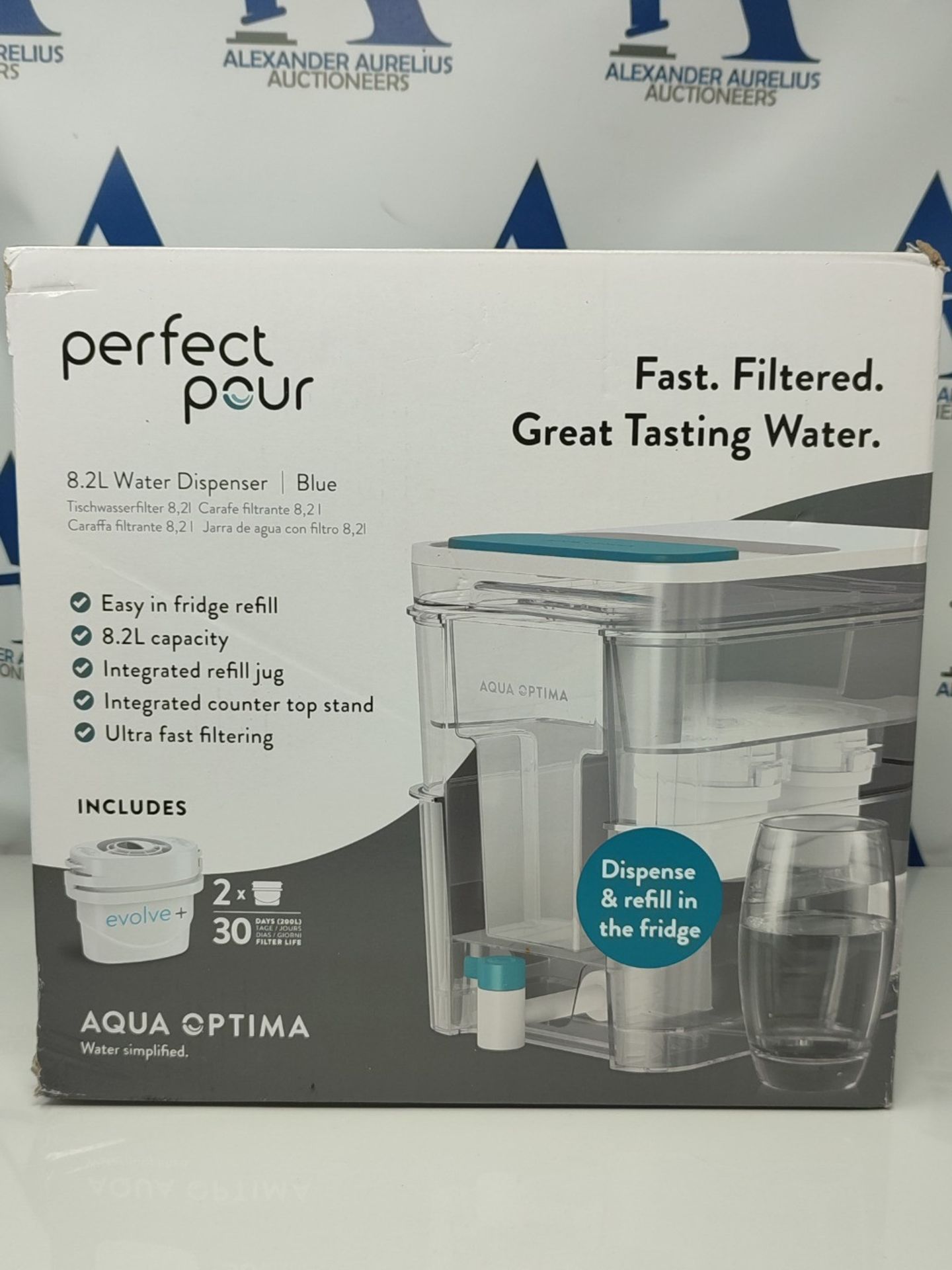 Aqua Optima Perfect Pour Water Filter Dispenser, 8.2L Capacity, Equiped X2 Evolve+ Wat