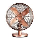 Tower T605000C Metal Desk Fan with 3 Speeds, Automatic Oscillation, 12 , 35W, Copper