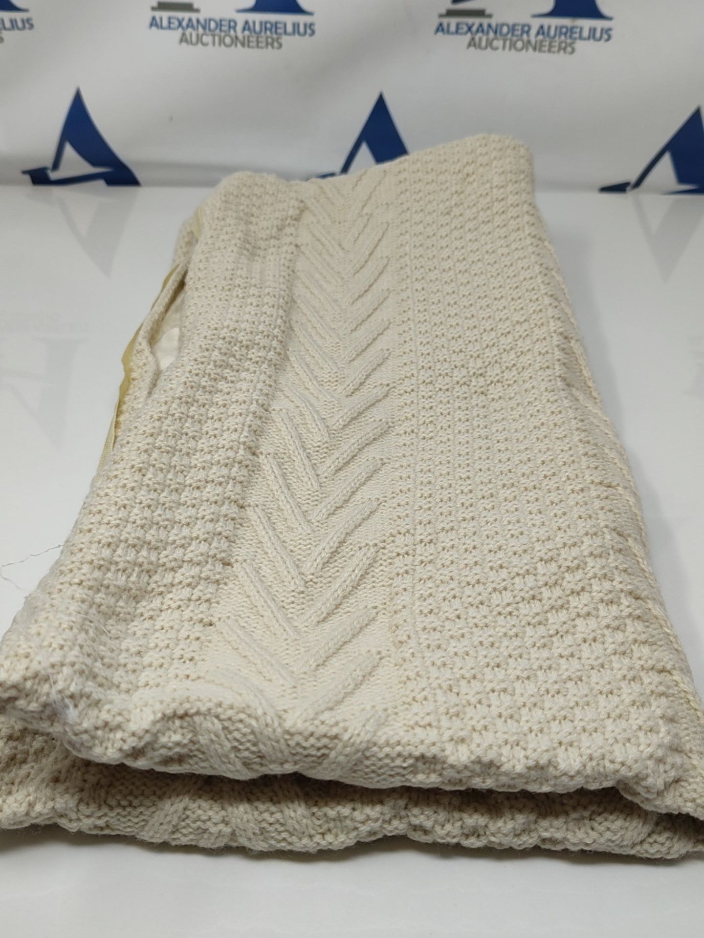 Mandioo Cotton Knitted Decorative Square Beige Cushion Covers 45cm x 45cm 18x18 Inch S - Image 2 of 2