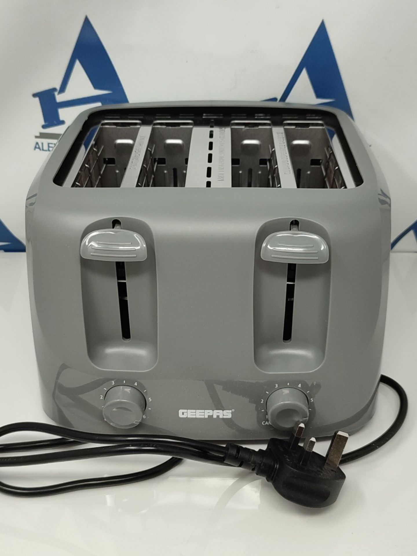 Geepas 4 Slice Bread Toaster with 6 Level Browning Control | Removable Crumb Tray, Can - Image 2 of 2