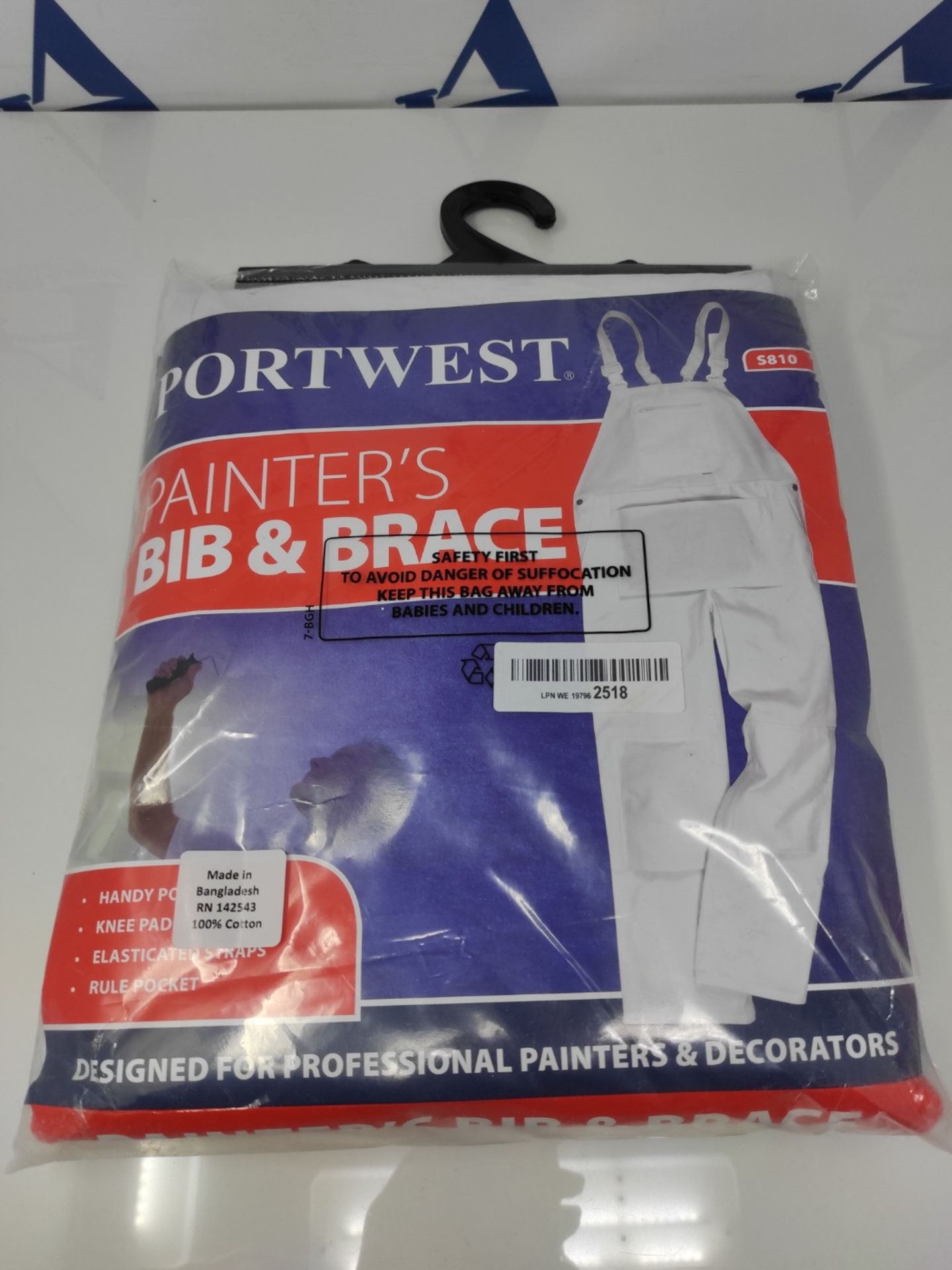 Portwest S810 Bolton Painters Bib and Brace Cotton Overalls White, X-Large - Image 2 of 3