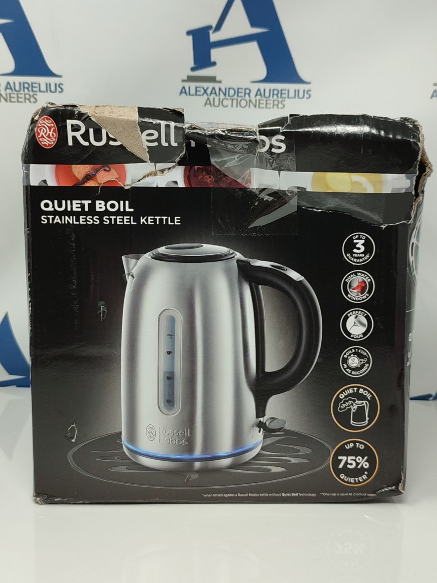 Russell Hobbs 20460 Quiet Boil Kettle, Brushed Stainless Steel, 3000W, 1.7 Litres - Image 3 of 3