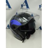 RRP £58.00 Zorax Graphic Blue M (57-58cm) ZOR-608 Double Sun Visor Open Face Motorbike Motorcycle