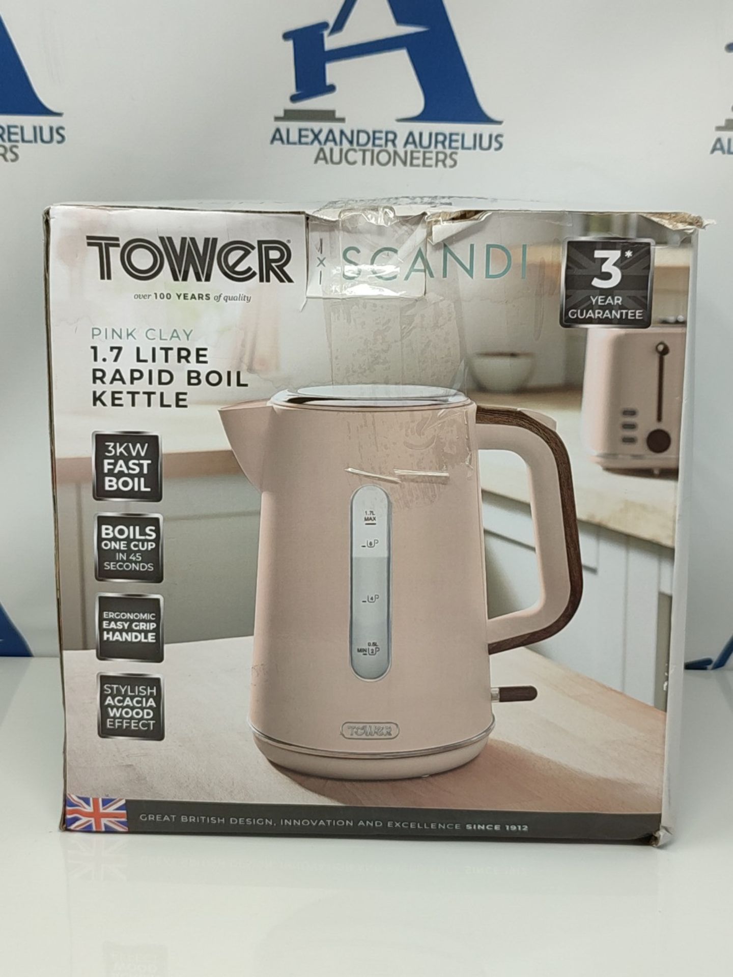 TOWER T10037PCLY Jug Kettle with Rapid Boil, 1.7 L, 3000W, Pink Clay - Image 2 of 3