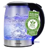 COSORI Electric Kettle Glass, Fast Boil Quiet, 3000W 1.5L with Blue LED, Stainless Ste