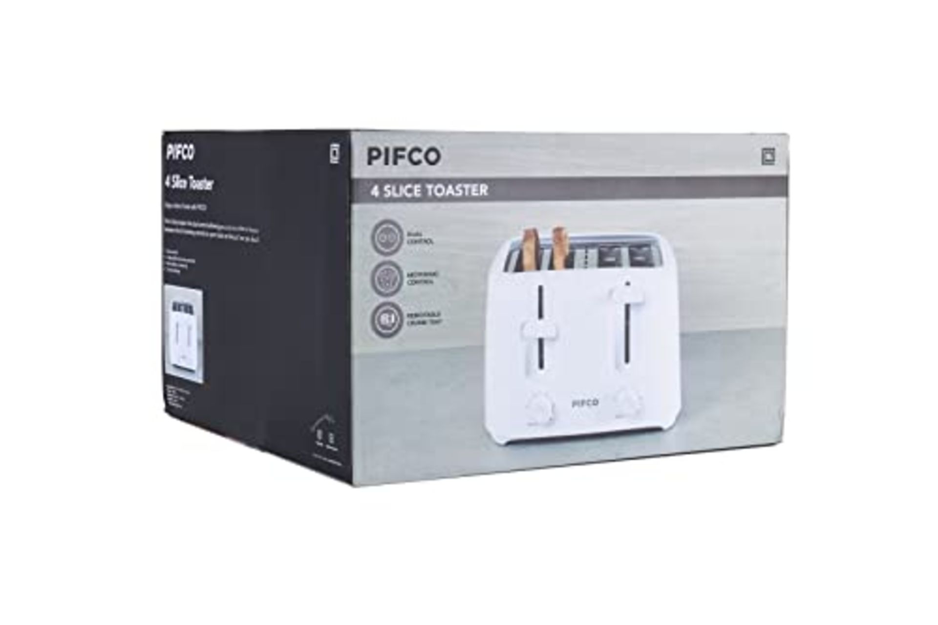 PIFCO® Essentials White Toaster 4 Slice - Dual Control with 6 browning Levels & Anti-