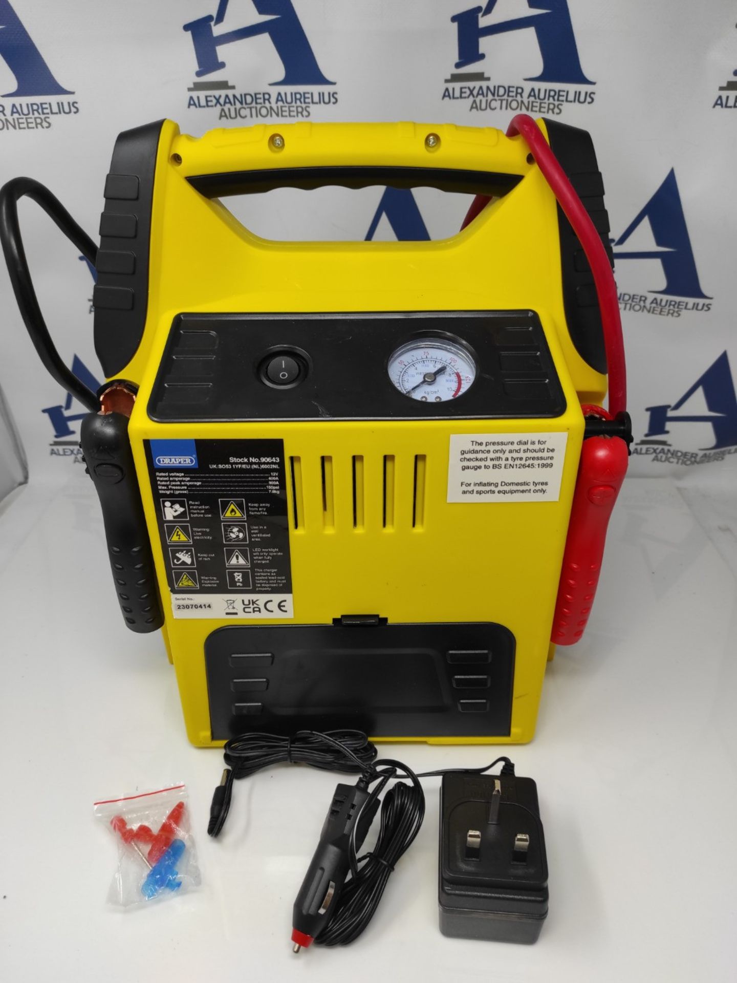 RRP £94.00 Draper 90643 12V Power Pack Jump Starter, Built in 12v Compressor, Vehicle Rescue, 900 - Image 3 of 3