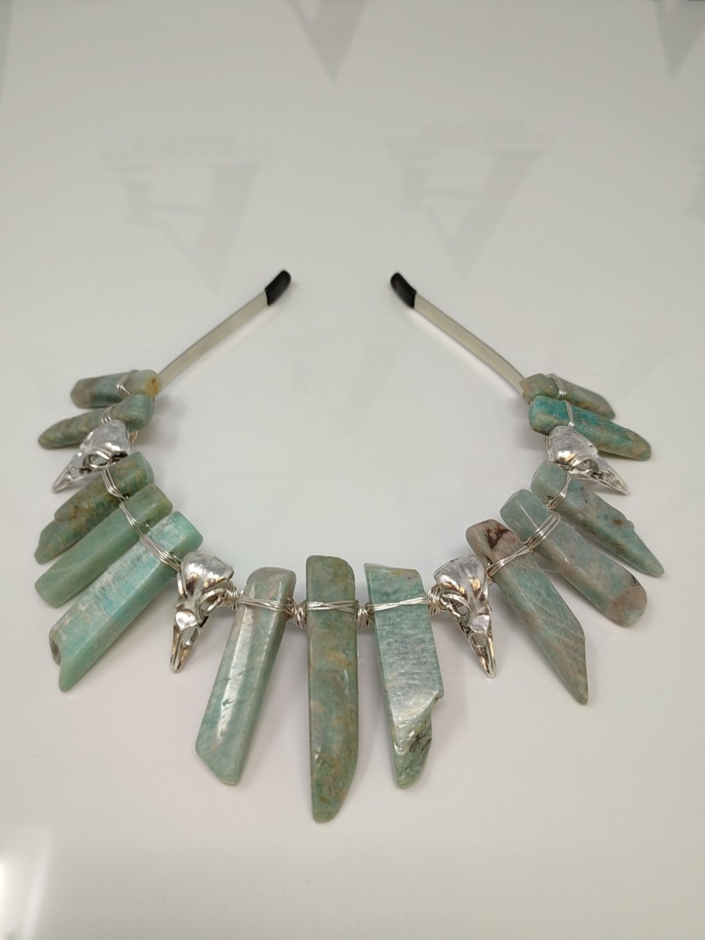 Soulnioi Natural Amazonite Crystal Headband White Wire Wrap Ancient Silver Raven Irreg