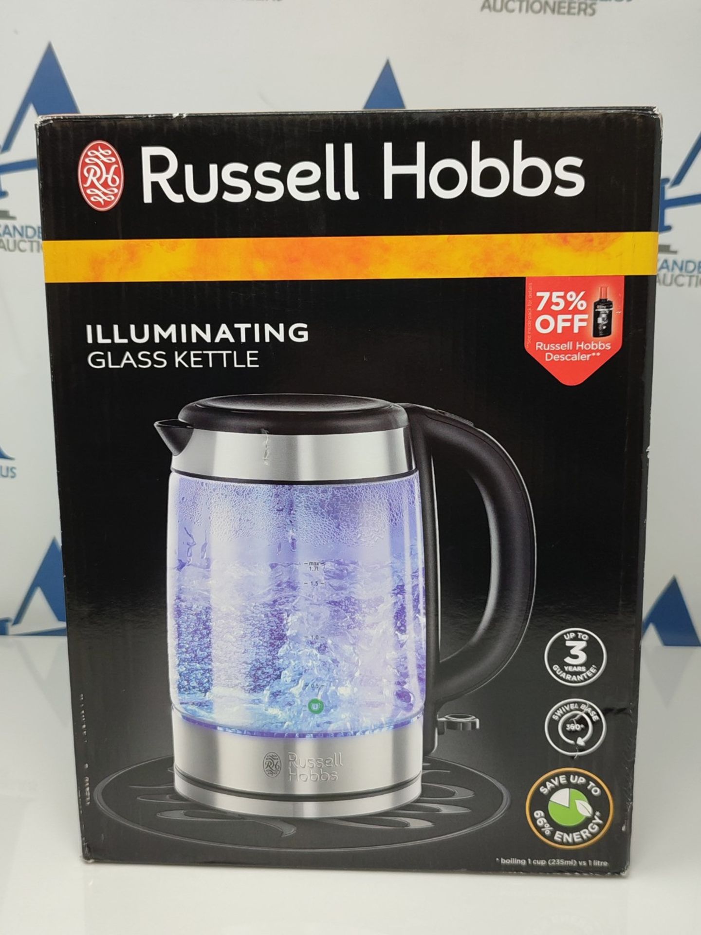 RRP £70.00 Russell Hobbs 21600-10 Illuminating Glass Kettle, Black, 1.7 Litre, 3000 Watt - Image 2 of 3