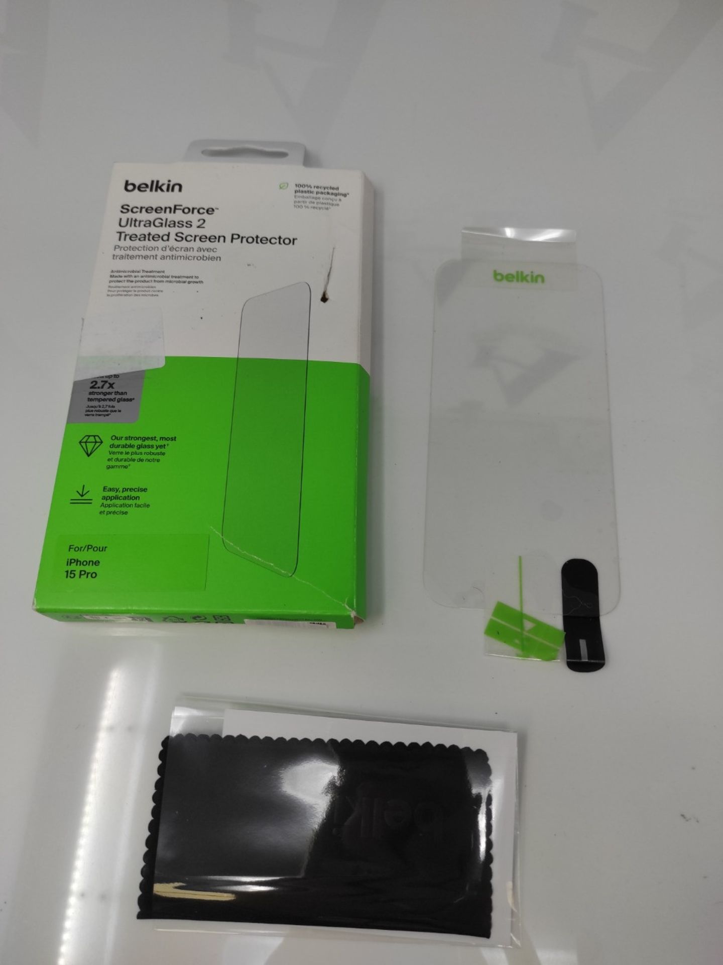 Belkin ScreenForce UltraGlass 2 Treated iPhone 15 Pro Screen Protector, Scratch-Resist - Image 2 of 2