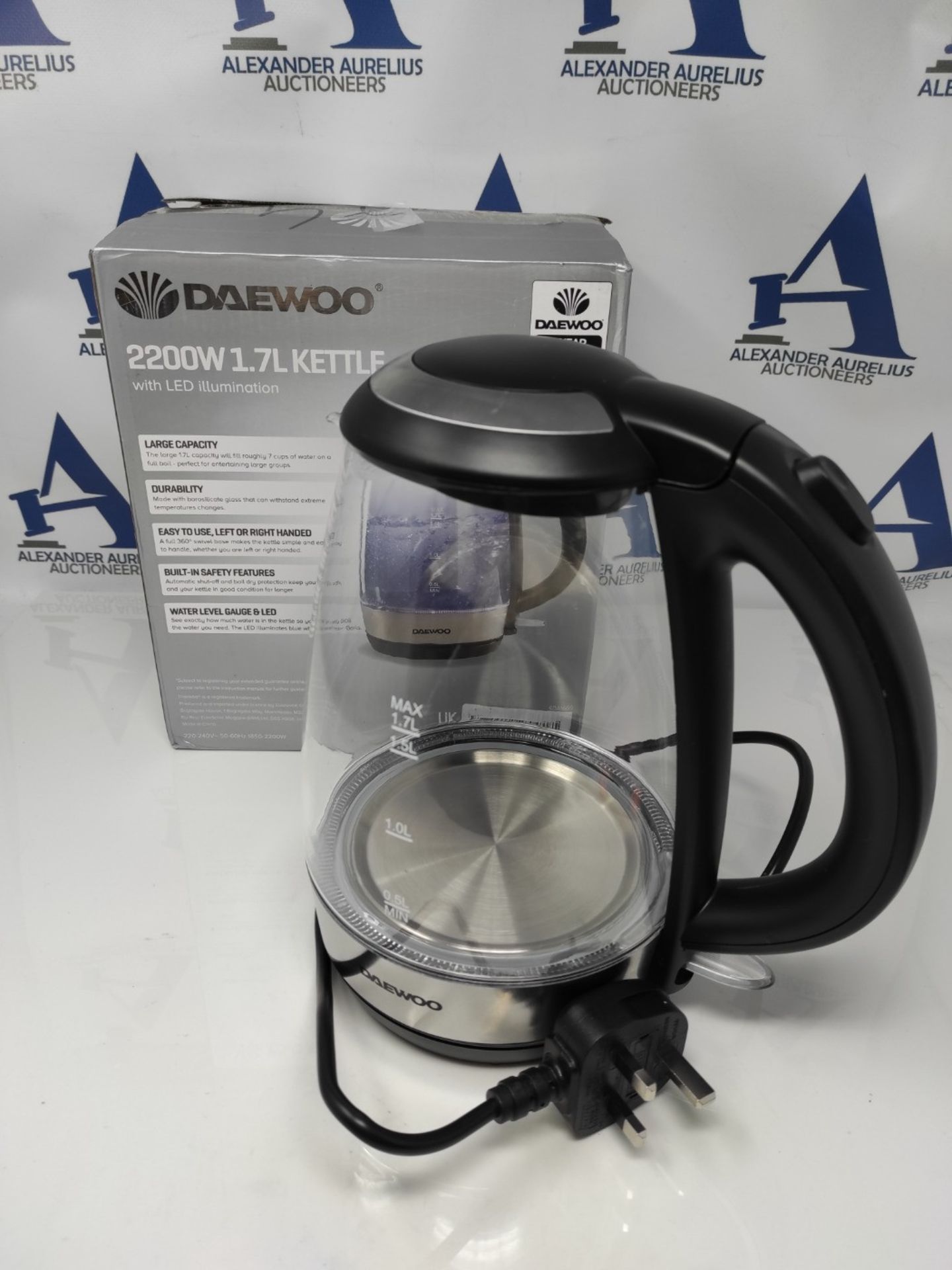 Daewoo LED Kettle, Glass Kettle With LED Illumination When Boiling, 360° Swivel Base, - Image 2 of 2