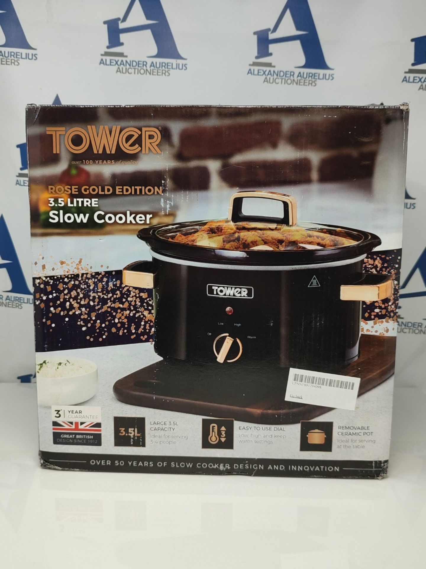 Tower T16018RG 3.5 Litre Stainless Steel Slow Cooker with 3 Heat Settings and Keep War - Image 2 of 3