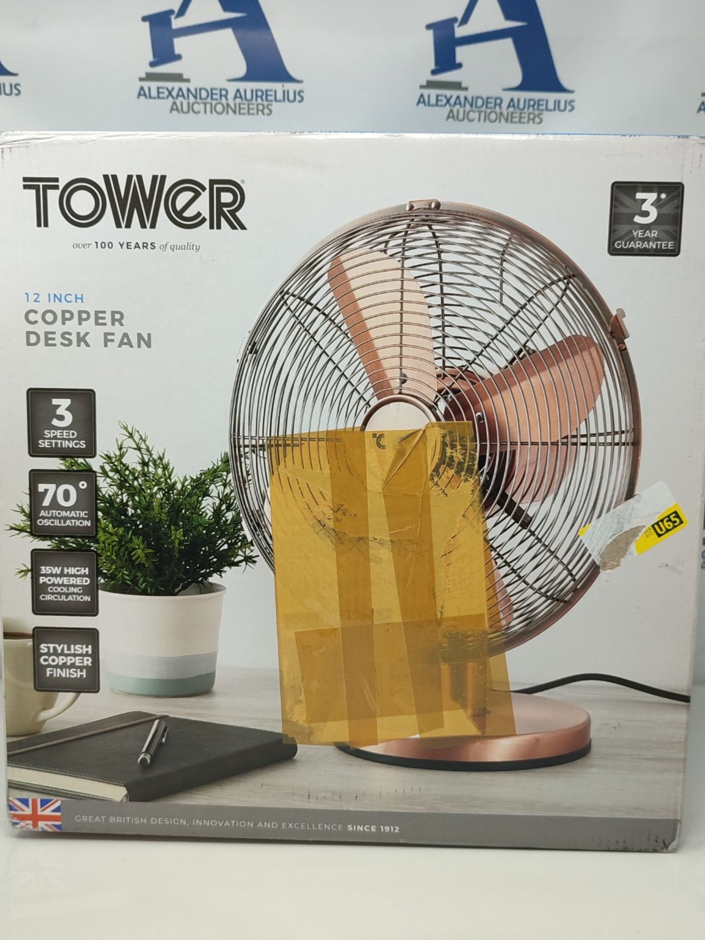 Tower T605000C Metal Desk Fan with 3 Speeds, Automatic Oscillation, 12 , 35W, Copper - Bild 2 aus 3