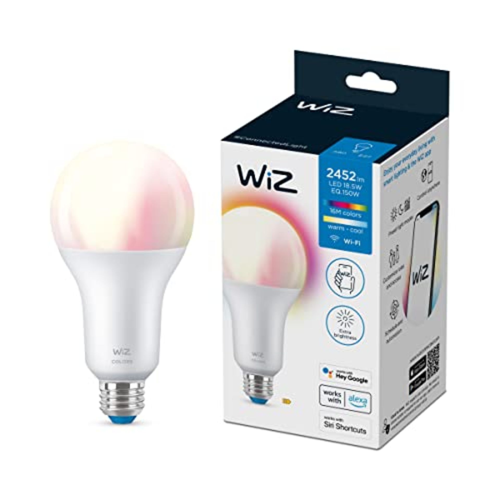 WiZ Colour [E27 Edison Screw] Smart Connected WiFi Light Bulb A80. 150W App Control fo