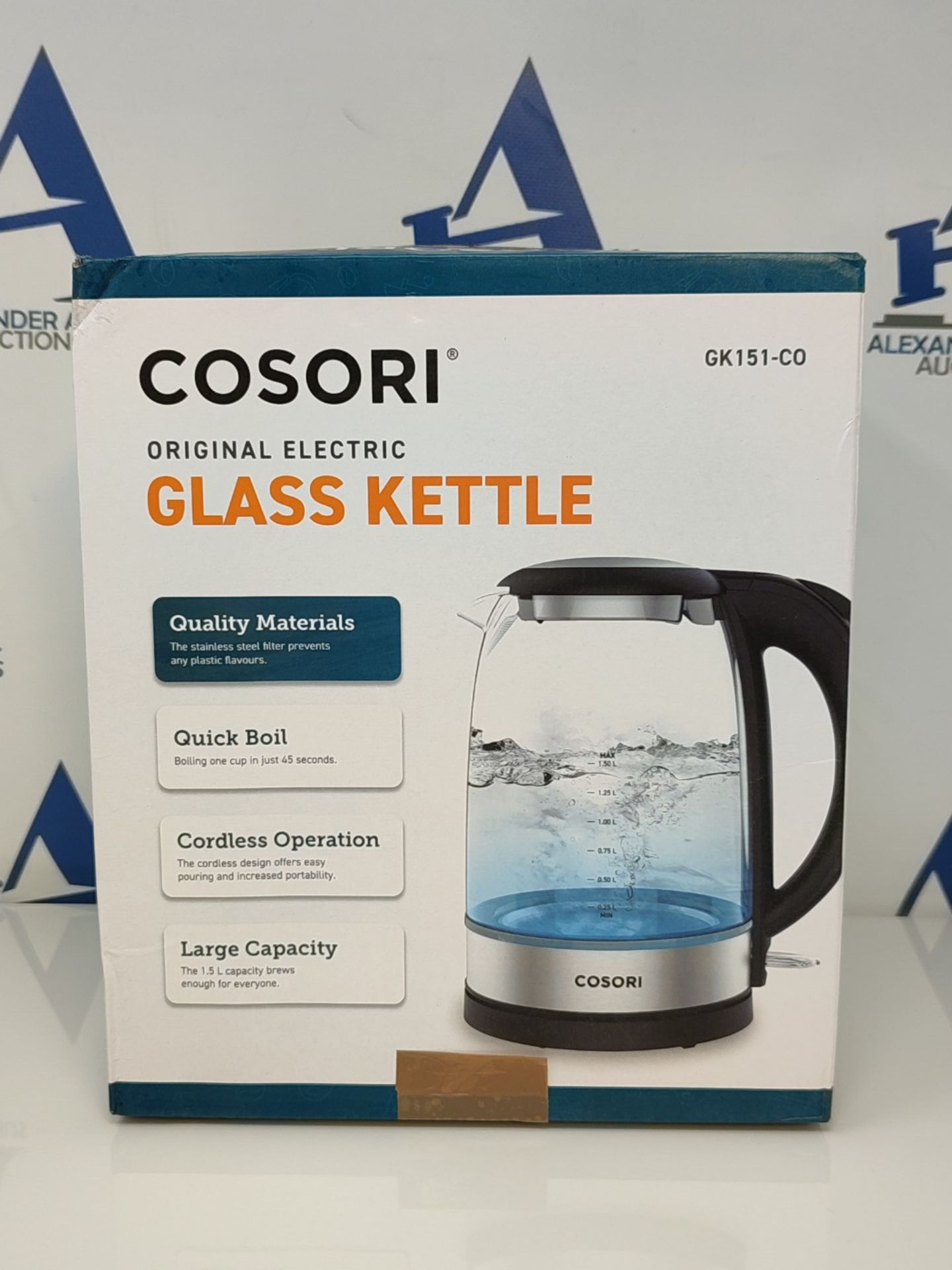 COSORI Electric Kettle Glass, Fast Boil Quiet, 3000W 1.5L with Blue LED, Stainless Ste - Image 2 of 3