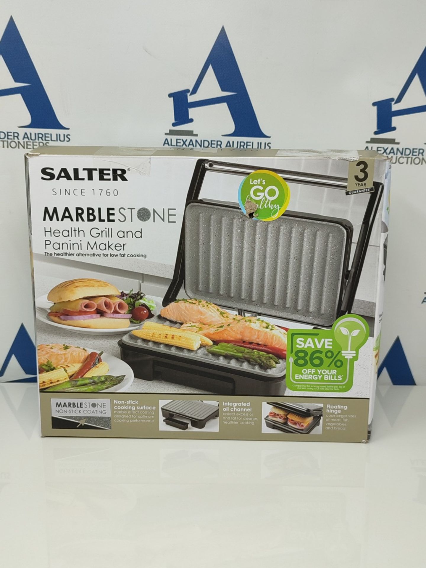 [CRACKED] Salter EK2009 Marblestone Electric Health Grill & Panini Press - Non-Stick P - Image 2 of 3