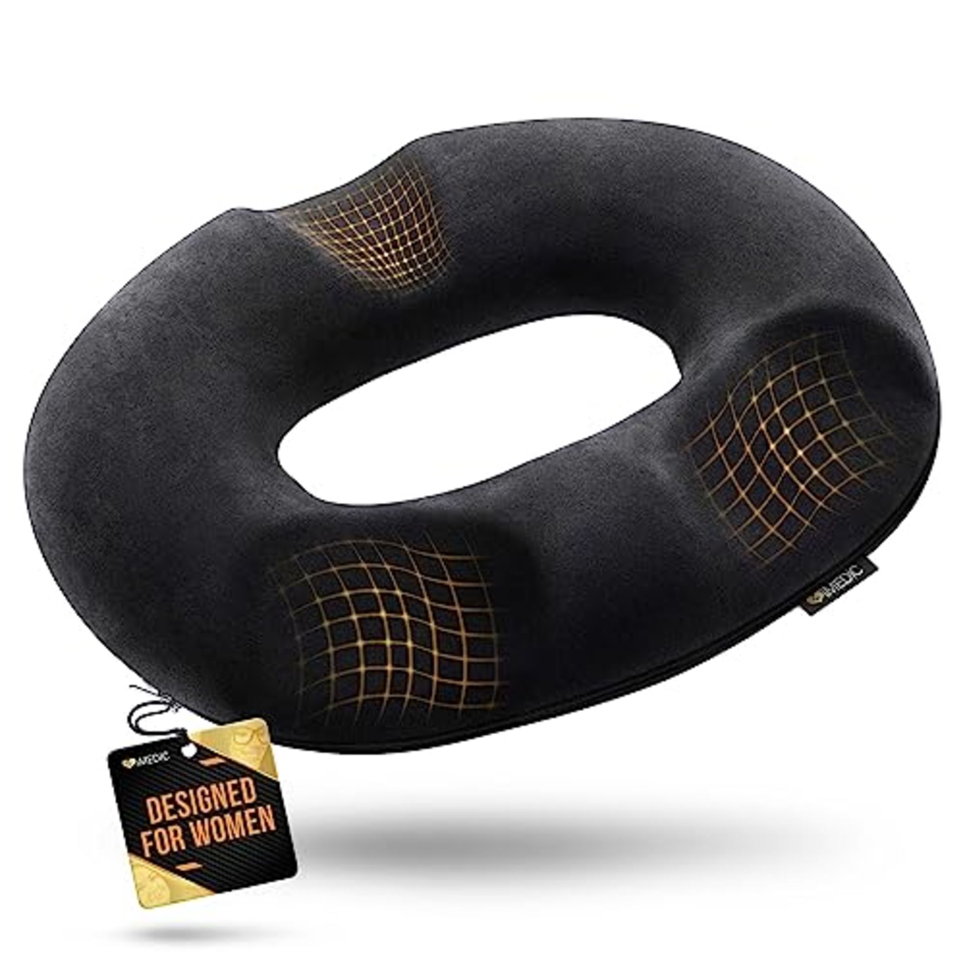 iMedic Donut Cushion for Women - 1x Black Seat Cushion for Haemorrhoids & Postnatal Pa