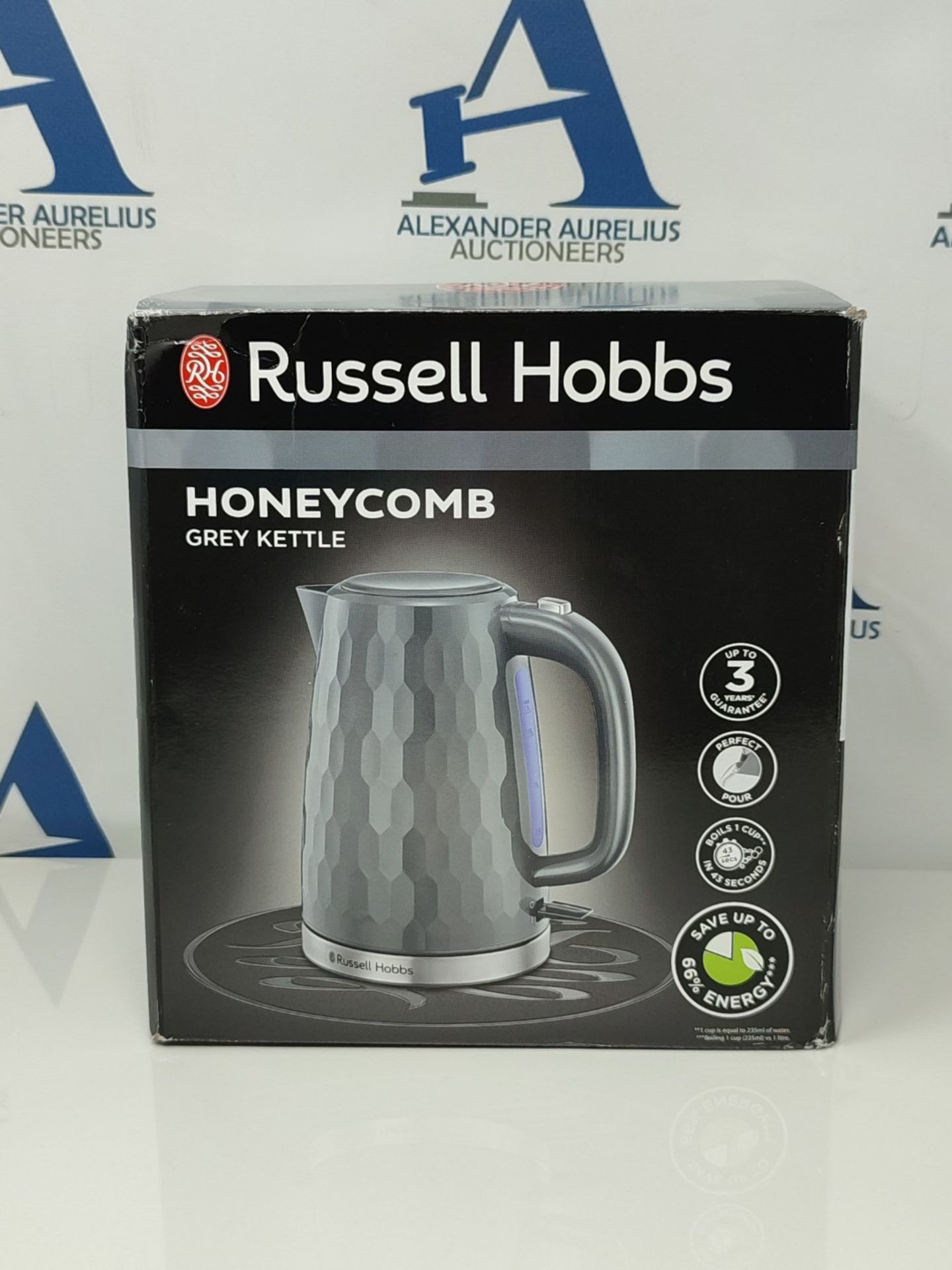 Russell Hobbs Honeycomb Electric 1.7L Cordless Kettle (Fast Boil 3KW, Grey premium pla - Image 2 of 3
