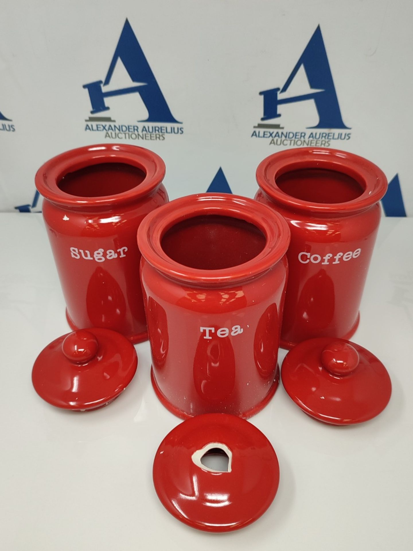 Tea Coffee and Sugar Large Storage Pots Ceramic Red Set of 3 - Image 2 of 2