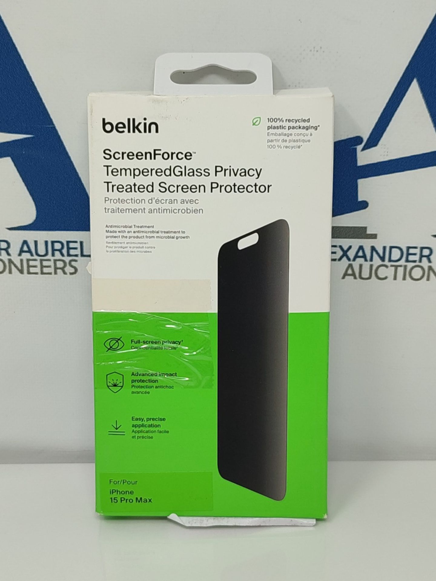 Belkin ScreenForce TemperedGlass Treated Privacy Screen Protector for iPhone 15 Pro Ma - Image 2 of 3