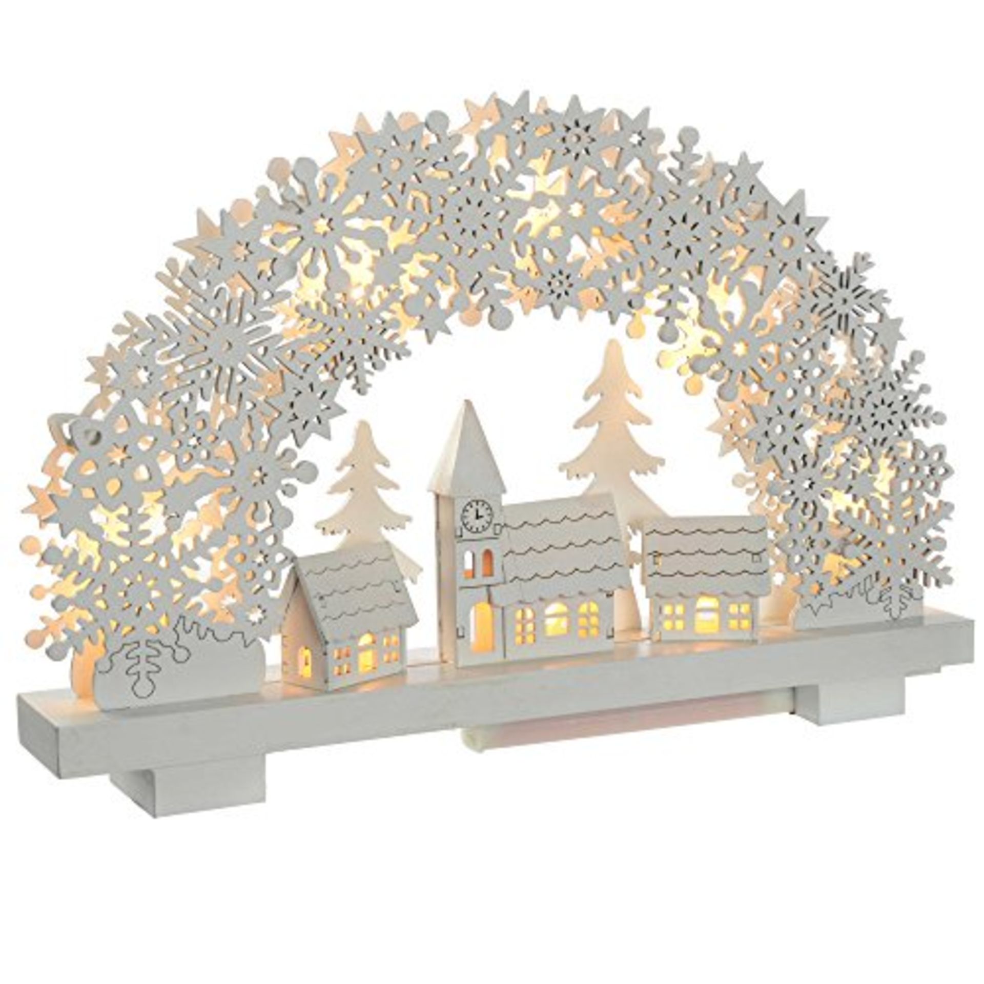 WeRChristmas Pre-Lit Snowflake Arch and Village Scene Christmas Tabletop Decoration, W