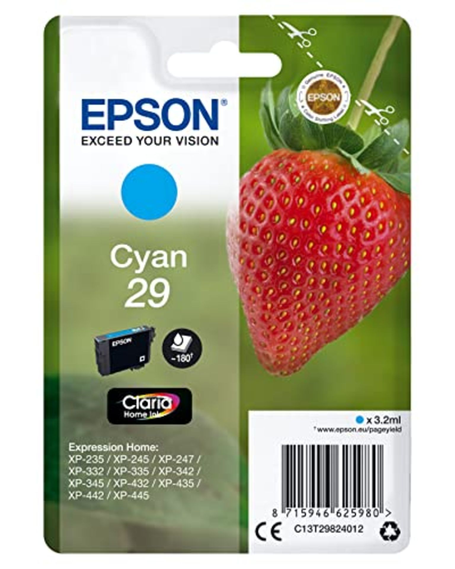 Epson 29 Cyan Strawberry Genuine, Claria Home Ink, Standard