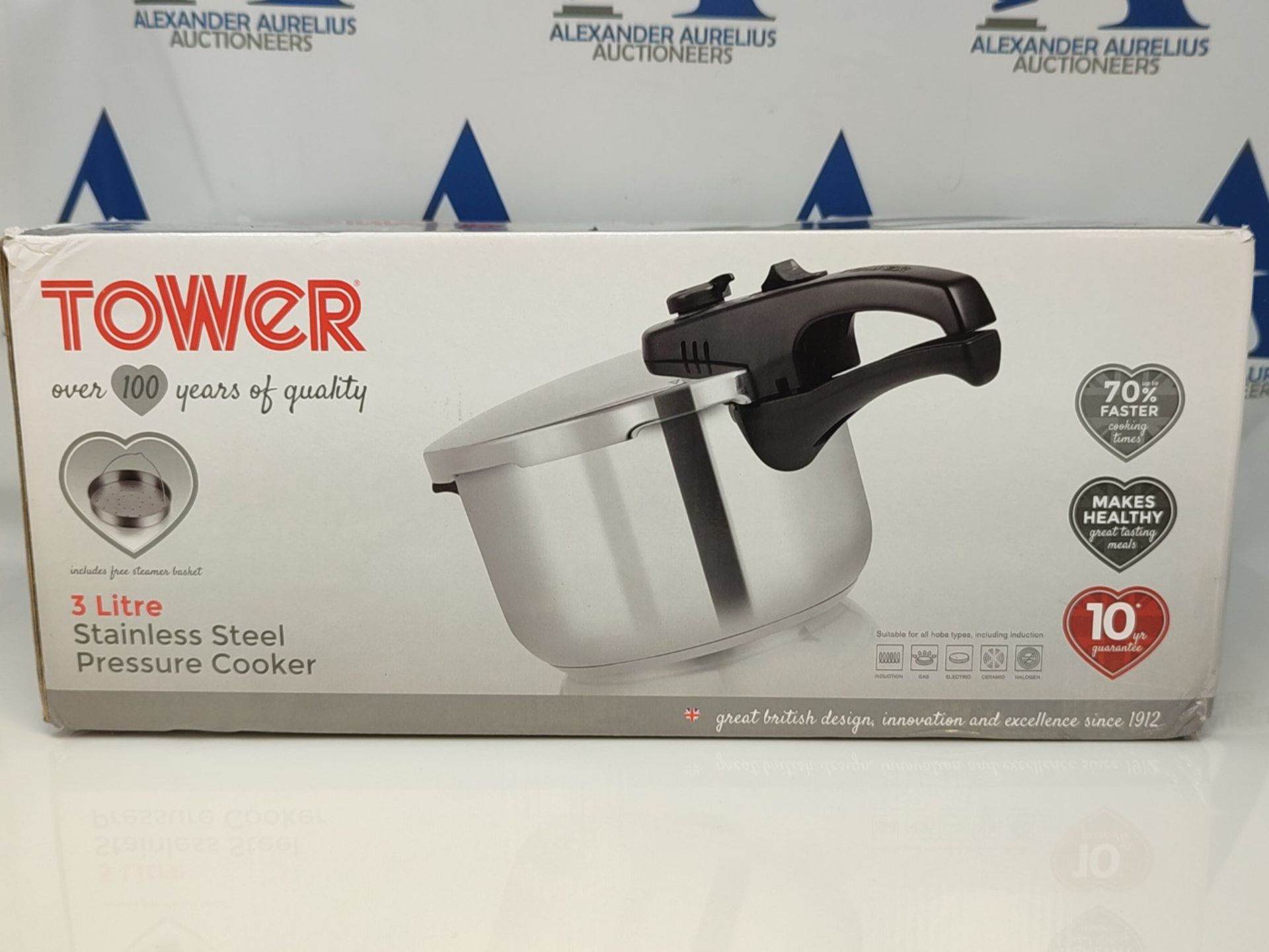 Tower T80245 Stainless Steel Pressure Cooker with Steamer Basket, 3 Litre, Stainless S - Image 2 of 3
