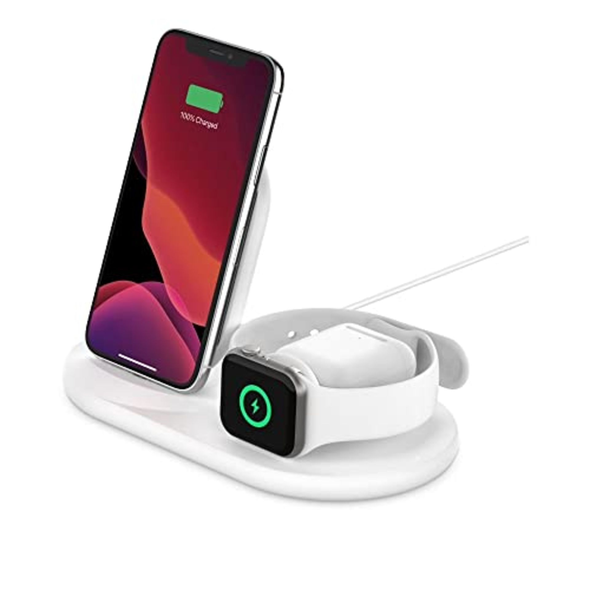 RRP £91.00 Belkin 3 in 1 Wireless Charging Station, 7.5W Charger for iPhone, Apple Watch and AirP