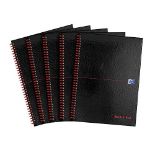 RRP £52.00 Oxford Black n' Red A4 140 Pages Glossy Wirebound Hard-Back Ruled Notebook (Pack of 5)