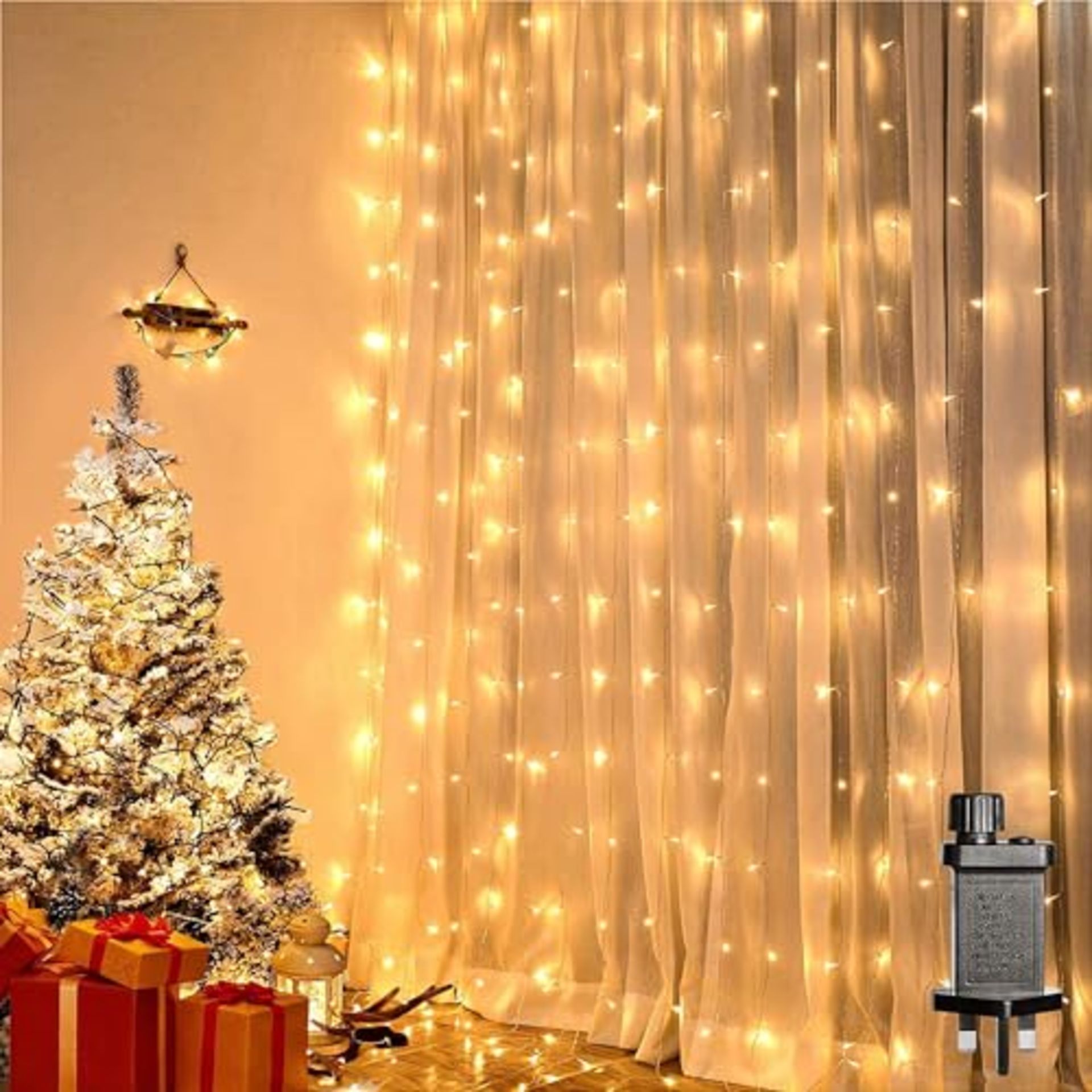 LIGHTNUM 306 LED Curtain Lights, 3m X 3m Christmas Window Lights Outdoor Indoor, Warm