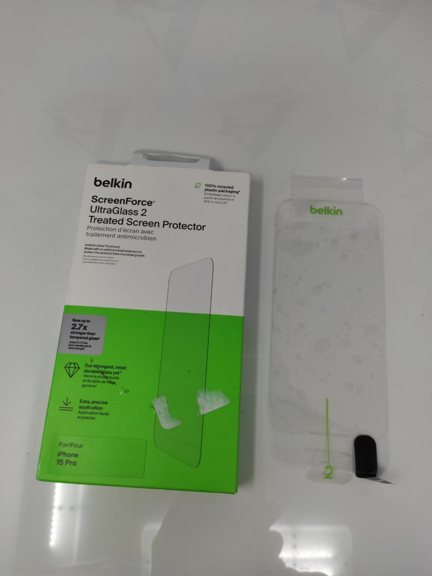 Belkin ScreenForce UltraGlass 2 Treated iPhone 15 Pro Screen Protector, Scratch-Resist - Image 2 of 2