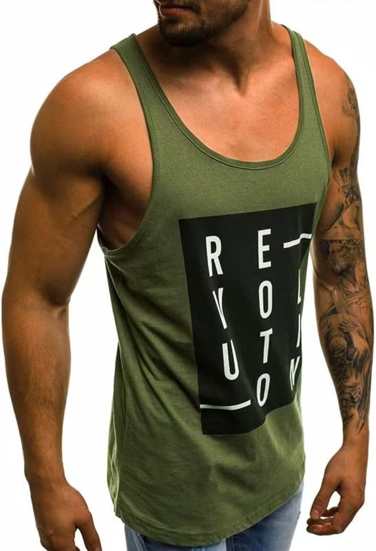 [NEW] Men's Stringer Tank Tops Print Cotton Sleevele Gym Workout Bodybuilding Fitness - Image 2 of 2