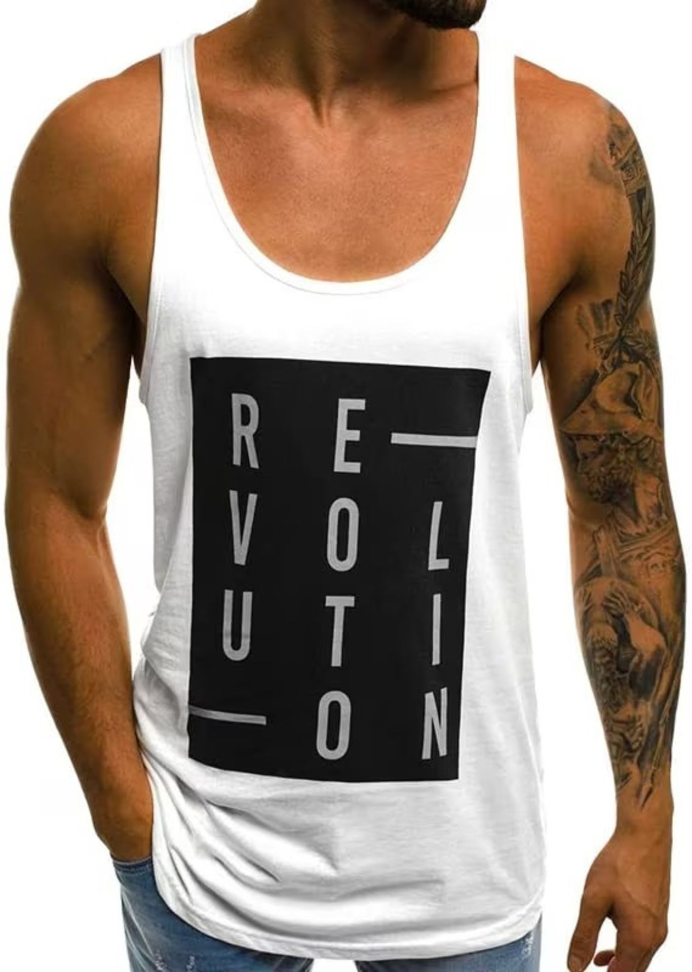 [NEW] Men's Stringer Tank Tops Print Cotton Sleevele Gym Workout Bodybuilding Fitness