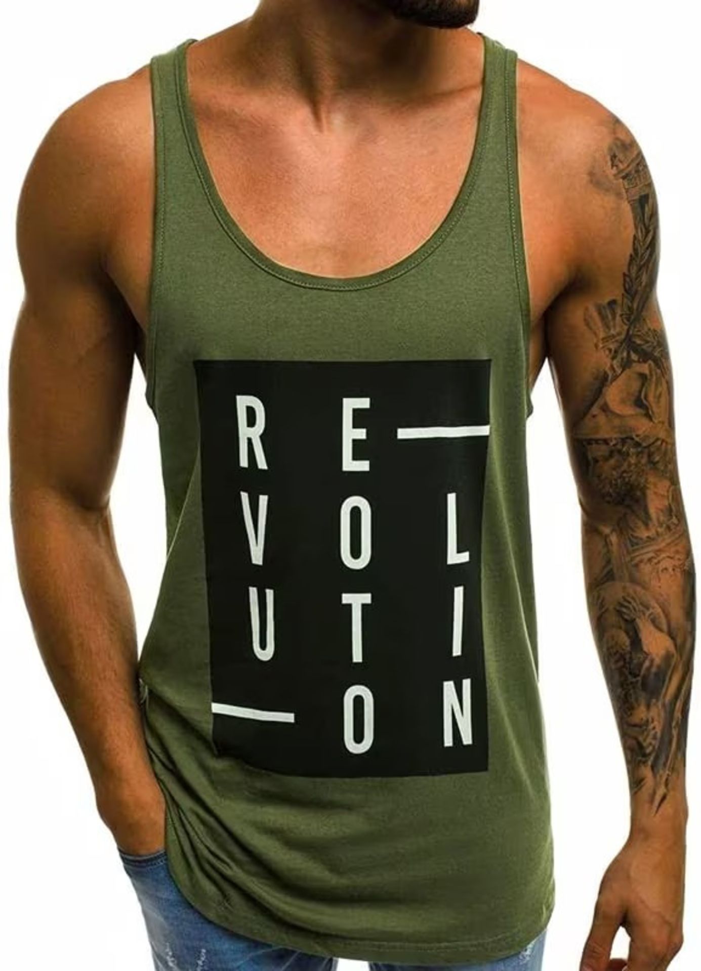 [NEW] Men's Stringer Tank Tops Print Cotton Sleevele Gym Workout Bodybuilding Fitness