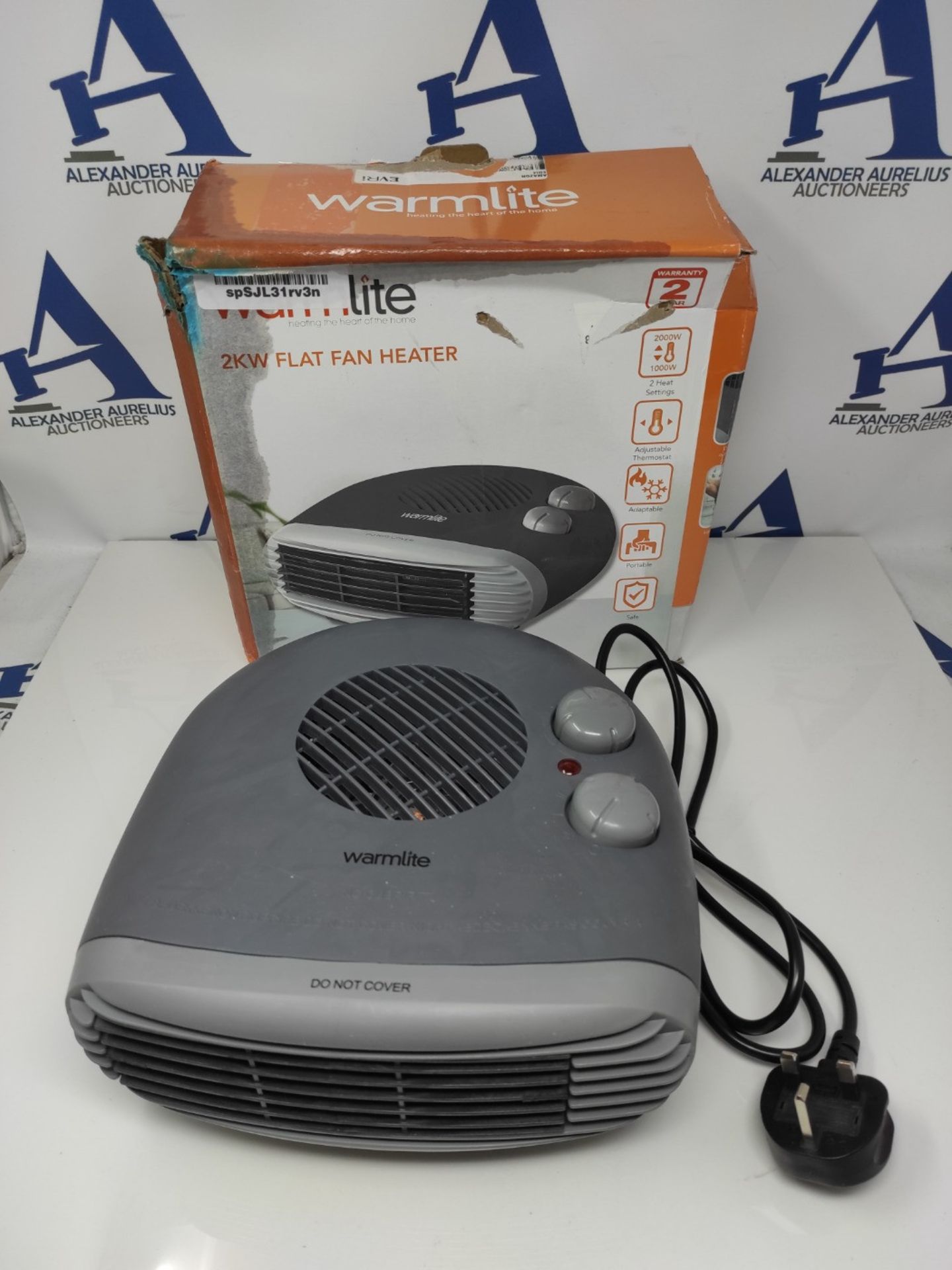 Warmlite WL44004DT 2000W Portable Flat Fan Heater with 2 Heat Settings and Overheat Pr - Image 2 of 2