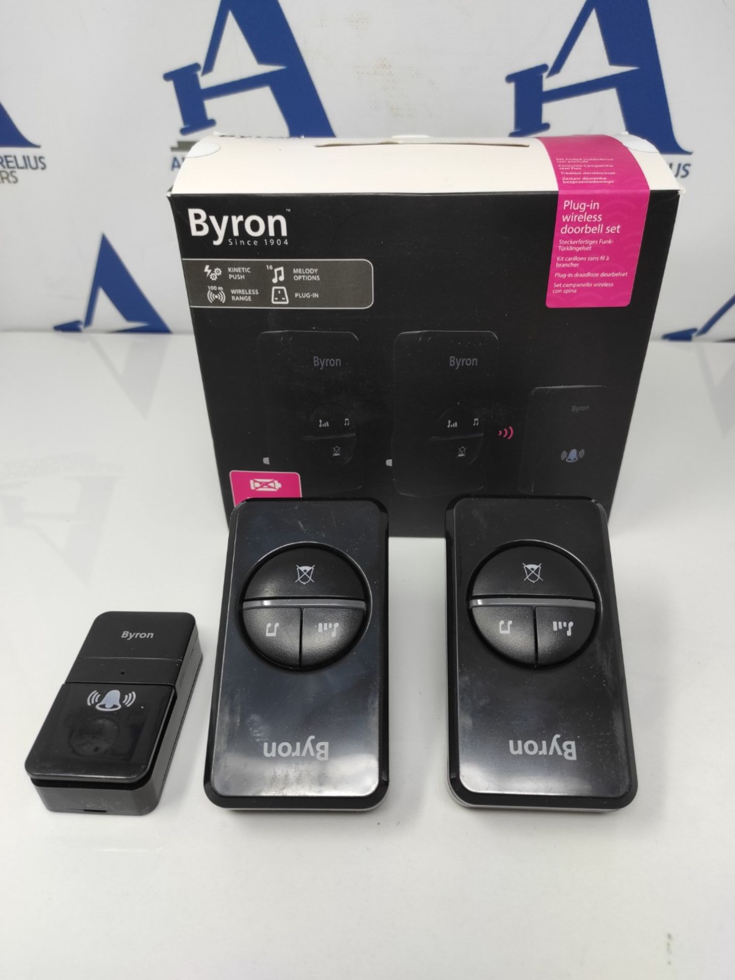 Byron DBY-23455BS Wireless Doorbell Set - 2 Plugs - Kinetic Energy - Black