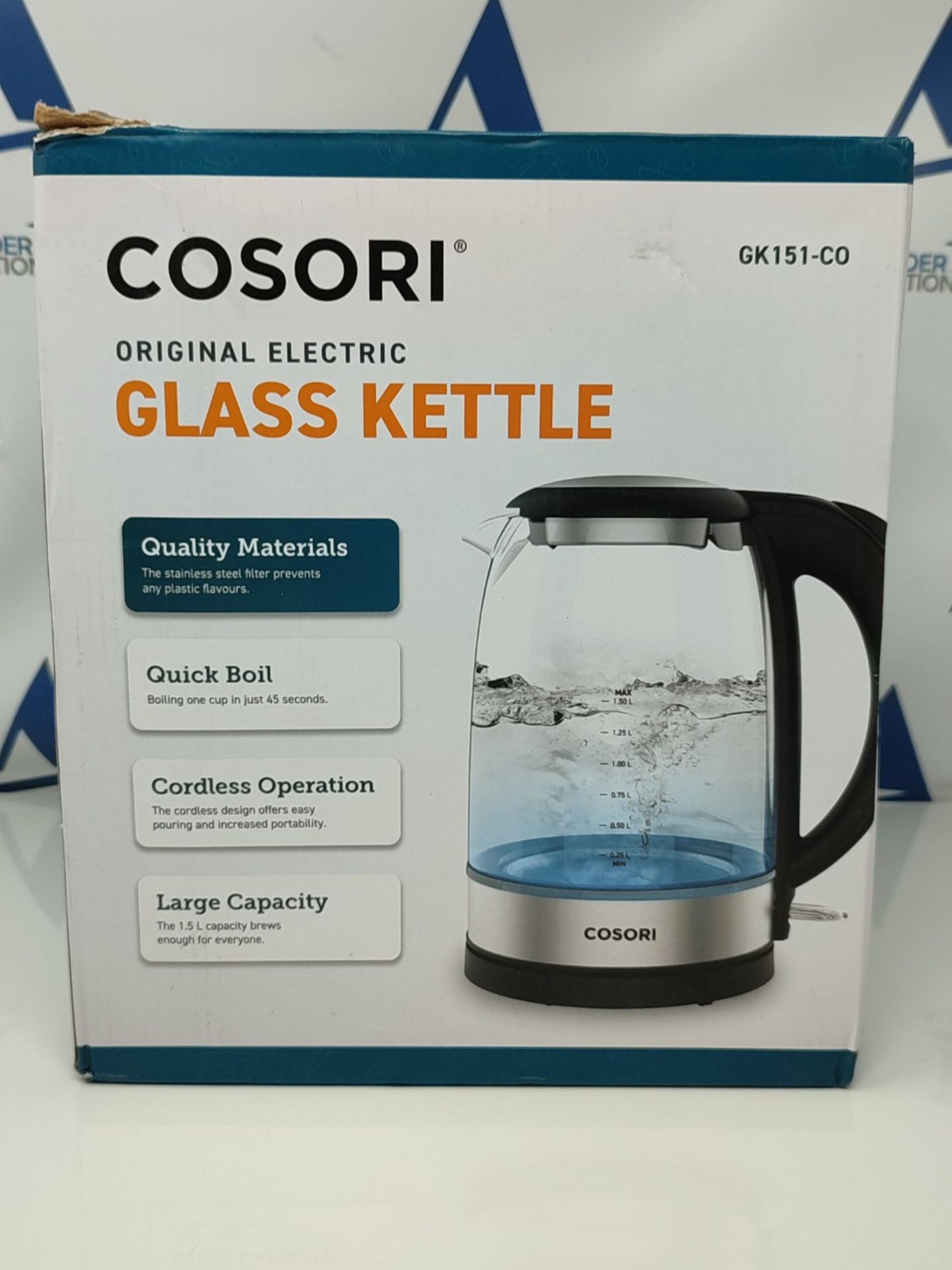 COSORI Electric Kettle Glass, Fast Boil Quiet, 3000W 1.5L with Blue LED, Stainless Ste - Image 2 of 3