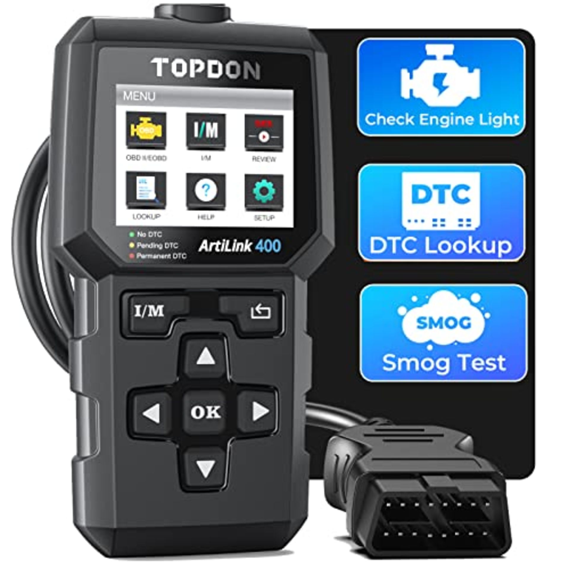 TOPDON AL400 OBD2 Code Reader, 10 OBD2 Functions, Check Engine Light/Smog Emission Tes